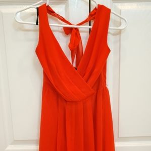 Bebe orange tie neck flare dress